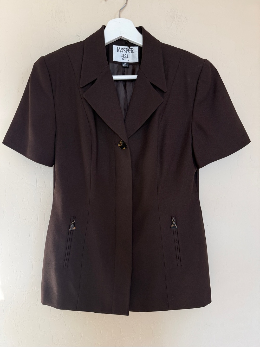 Vintage Kasper Women’s Short Sleeve Chocolate Brown Short Sleeve Blazer Jacket 4